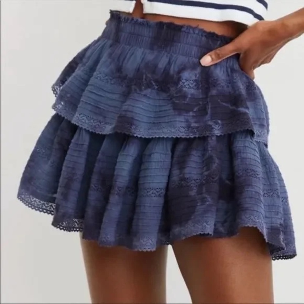 Blue Tie Dye Aerie Rock n Ruffle Mini Skirt